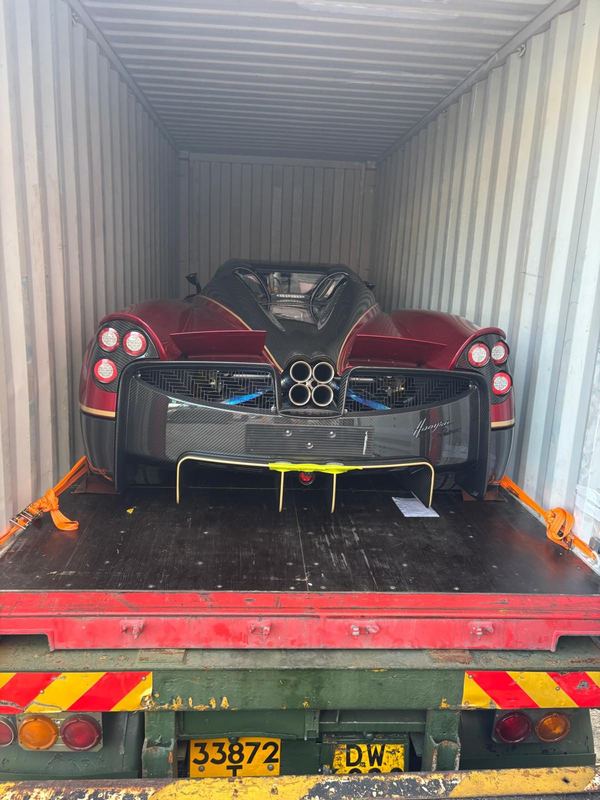 Pagani Huayra loaded in a shipping container
