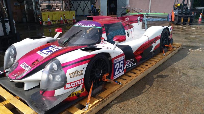 Ligier JS P3 endurance race car on a pallet